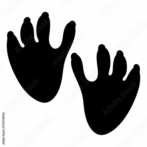 Two black silhouette footprints on white background indicating animal tracks