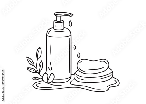 Liquid gel and soap line art vector