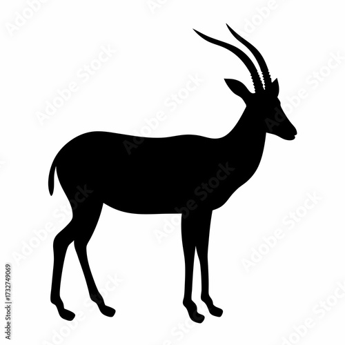 Elegant Silhouette of an Oryx Antelope Standing Profile on White Background