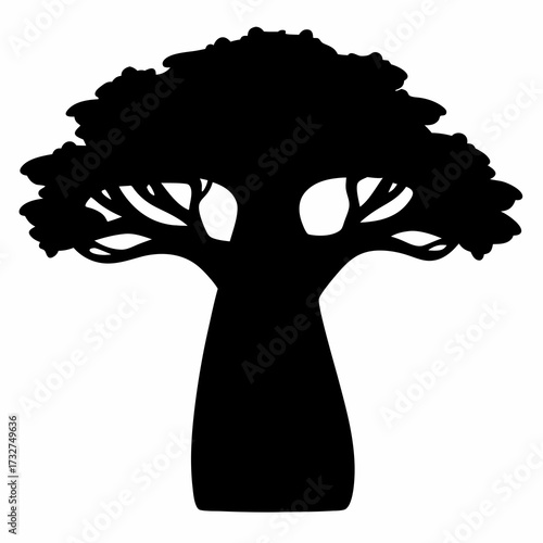 Silhouette of a majestic Baobab tree standing tall against a white backdrop