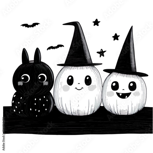 Happy Halloween Pumpkins with Witch Hats – Cute Vector Design