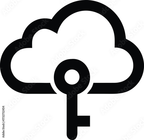 Cloud security icon symbolizing data protection and digital access with a key