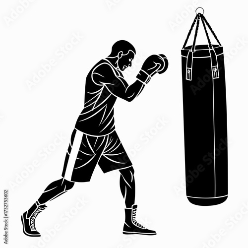 Powerful Boxer Training with Punching Bag Demonstrates Strength and Discipline in Sports, a Dynamic Symbol of Fitness, Determination, and Athleticism
