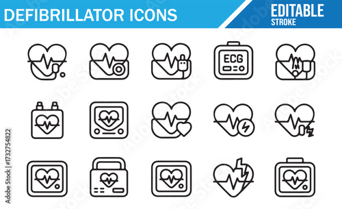 CPR and AED Equipment Icons – Outline Vector Pack for Paramedic and Clinic UI