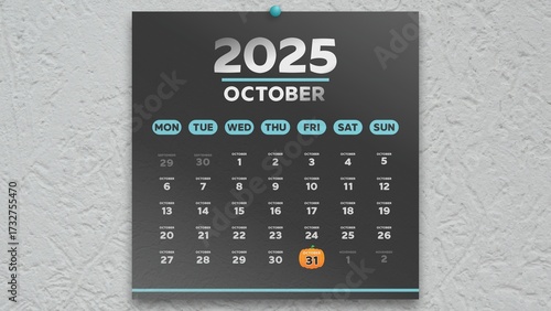 October 2025 black calendar page with Halloween date highlighted