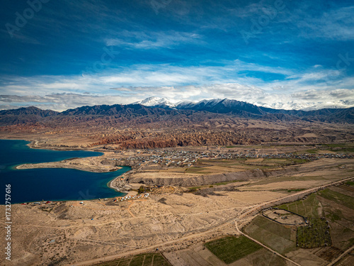 Drone Shot of Kyrgyz Landscapes Around Issyk Kul Lake