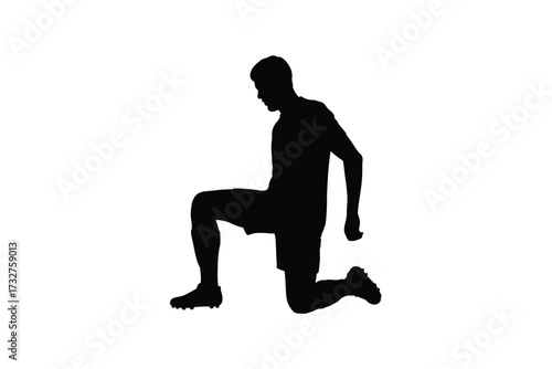 Silhouette of a man in a lunging athletic pose on a white background