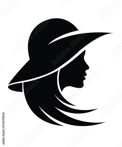 Elegant Woman Silhouette Wearing Wide Brim Hat Profile.