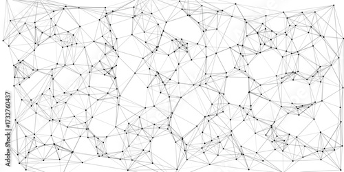 Abstract network of interconnected black dots and grey lines forming a complex geometric mesh pattern on a white background representing data connections or scientific structures