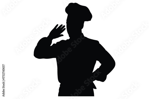 Silhouette of a chef in uniform saluting