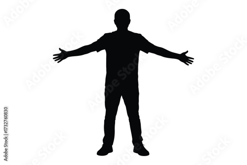 Silhouette of a man with arms outstretched in a welcoming gesture