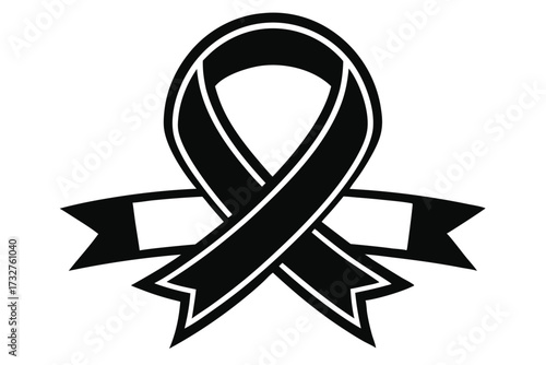 Elegant black awareness ribbon with white outline conveys support and solidarity