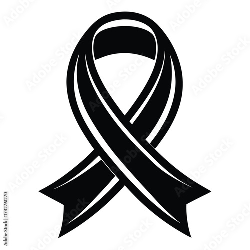Solemn black ribbon loop evokes remembrance and solidarity against white backdrop