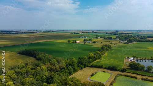 Drone shot of Midwest farmlands in mid September
