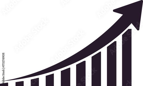 upward growth chart with ascending bars and arrow showing business success trend isolated on white background.