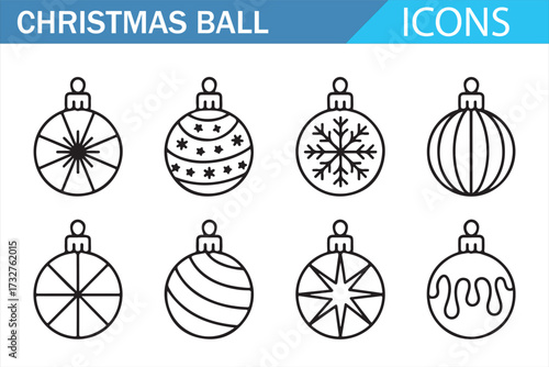 Xmas tree bauble silhouettes – simple line icons, versatile monochrome collection