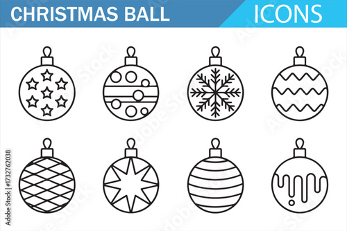 Holiday ornament vector pack – black and white ball outlines for festive design and UI