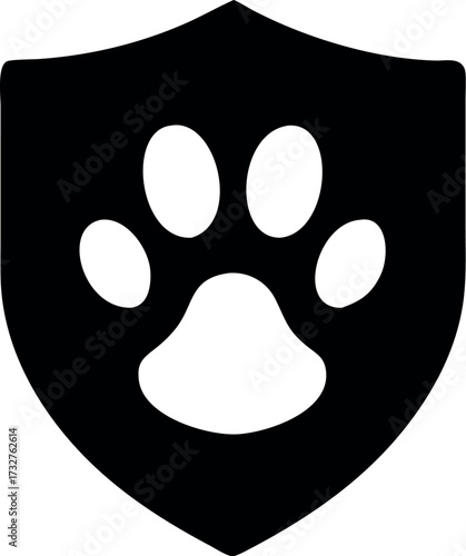 Animal protection. Animal paw icon. Pet guard. Protected animal. Safety badge animals. Security animal label. Shield with paw icon vector illustration

