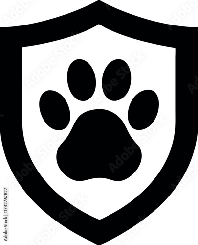 Animal protection. Animal paw icon. Pet guard. Protected animal. Safety badge animals. Security animal label. Shield with paw icon vector illustration
