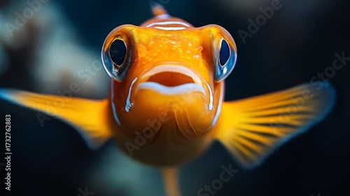 Close-up of an orange fish with white stripes