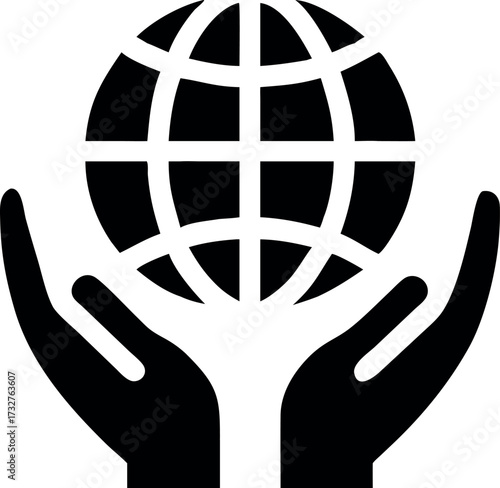 save earth icon vector hand and globe icon vector