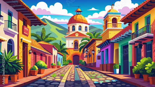 Beautiful streets and colorful facades of San Cristobal de las Casas in Chiapas, Mexico, vibrant colonial architecture, historic charm, cultural heritage, lively atmosphere, picturesque views, 