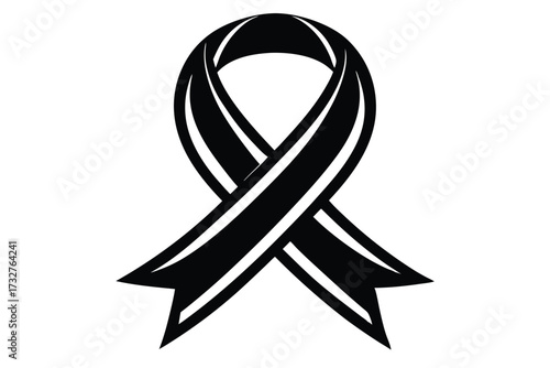 Single black ribbon stands on a white background as a symbol