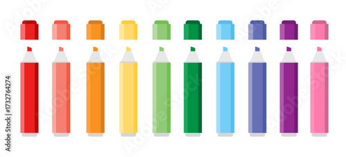 Colorful marker pens set. Highlighter pencil for school or kids