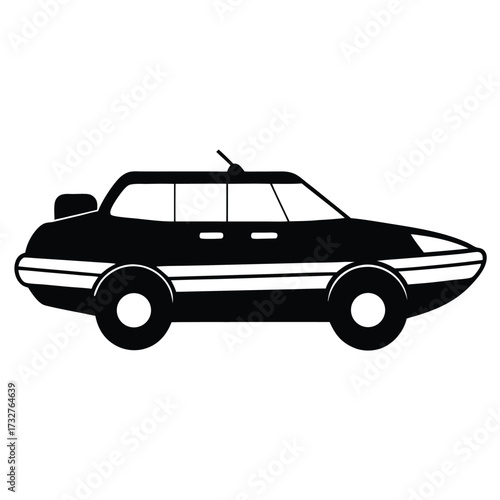 Black line art depicts a sedan vehicle with an antenna on white background