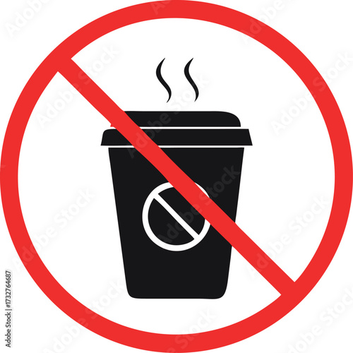 Crossed out disposable coffee cup vector, no coffee allowed, hot drinks prohibited vector illustration