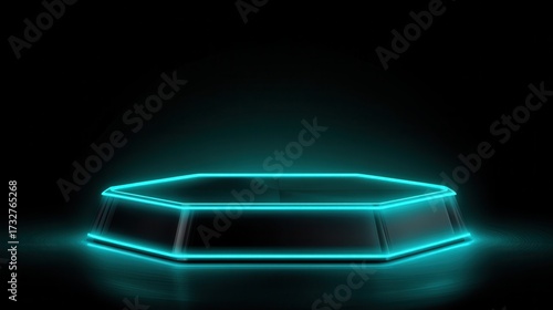 Wallpaper Mural Futuristic neon hexagon stage podium glowing with teal light abstract background Torontodigital.ca