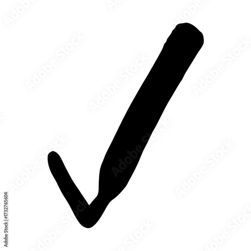 A bold black check mark symbol presented on a clean white backdrop