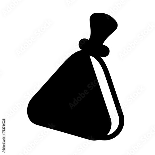 Simple monochrome illustration of a sack with a drawstring closure on white