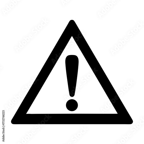 Black and white graphic illustration of a triangle with an exclamation point