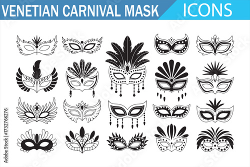 Opera and ball mask icons – elegant masquerade vectors for celebration and festival themes