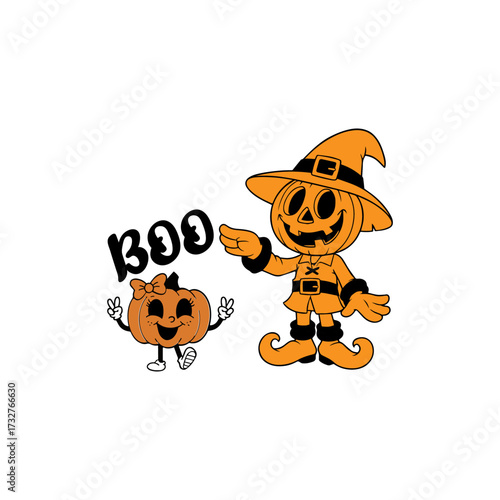  A Halloween pumpkin cartoon features a fun and playful version of the classic jack-o’-lantern. With exaggerated expressions, bright colors, and a lighthearted style.