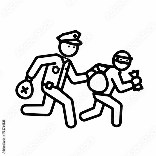 Police officer apprehending a thief carrying a stolen bag and money.