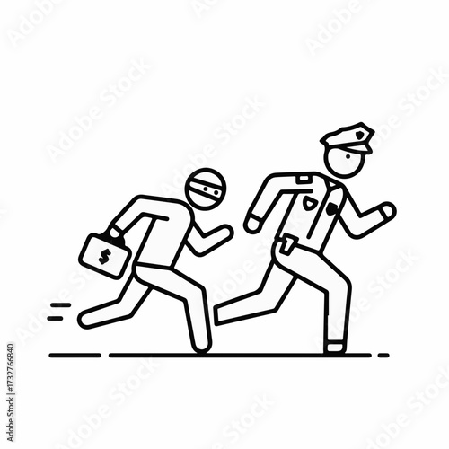 Police officer chasing a robber carrying a briefcase