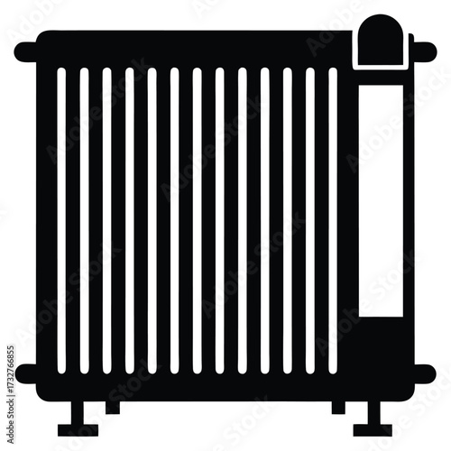 Radiator with parallel stripes and a rectangular compartment shows a symbol of warmth and comfort