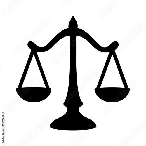 Black silhouette of balanced scales representing justice and legal matters
