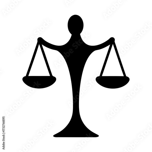 Simple black silhouette illustration of scales representing the concept of justice