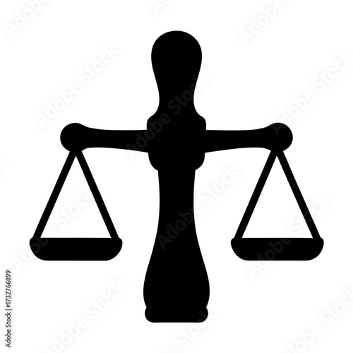 Stylized black silhouette illustration of the scales of justice over white
