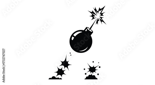 Cartoon Bomb with Lit Fuse Ready to Explode Black and White Illustration