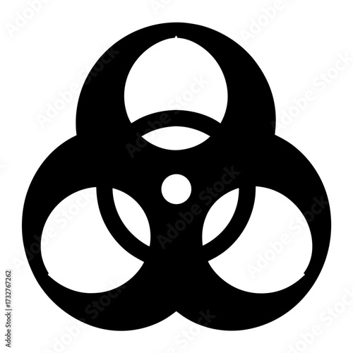 Simplified black and white biohazard symbol with central circle and rounded shapes
