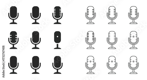 Microphone Icon Set Retro Vintage and Modern Designs for Audio Recording