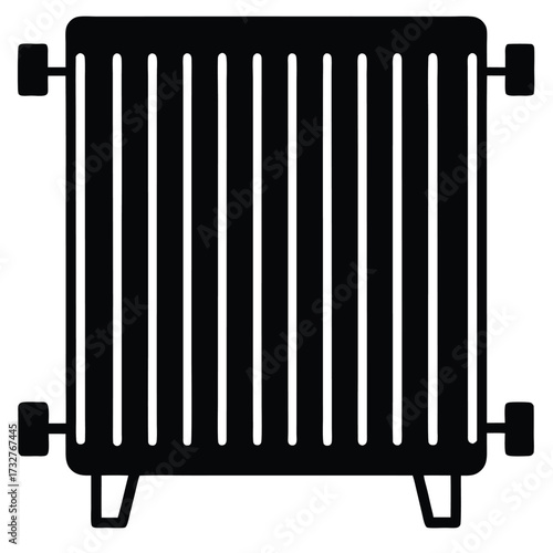 Minimalist outline shows a radiator panel with a simple black silhouette and vertical bars