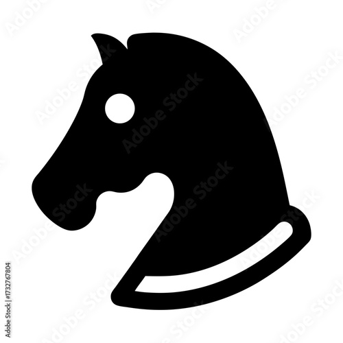 Stylized black silhouette of a chess knight piece on a white background