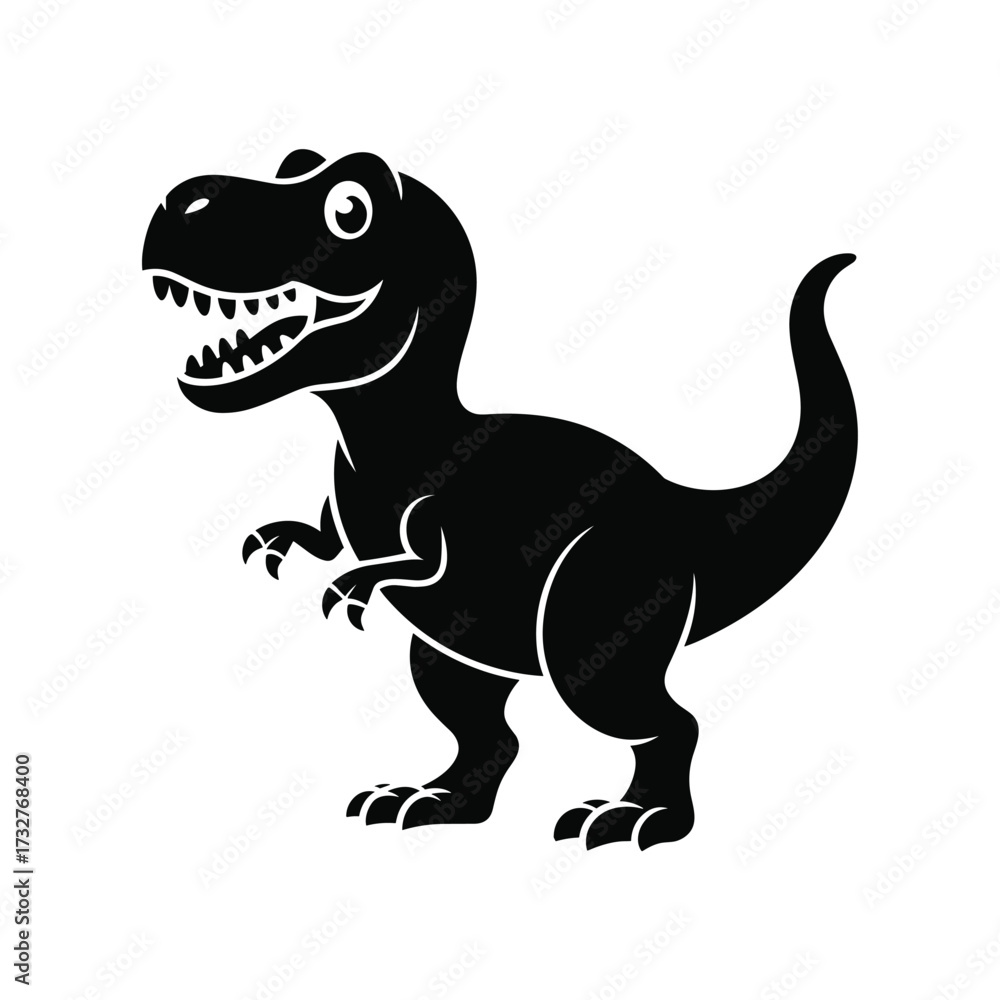Obraz premium Cute black silhouette of a tyrannosaurus rex dinosaur cartoon character roaring with big teeth