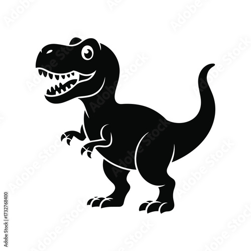 Cute black silhouette of a tyrannosaurus rex dinosaur cartoon character roaring with big teeth