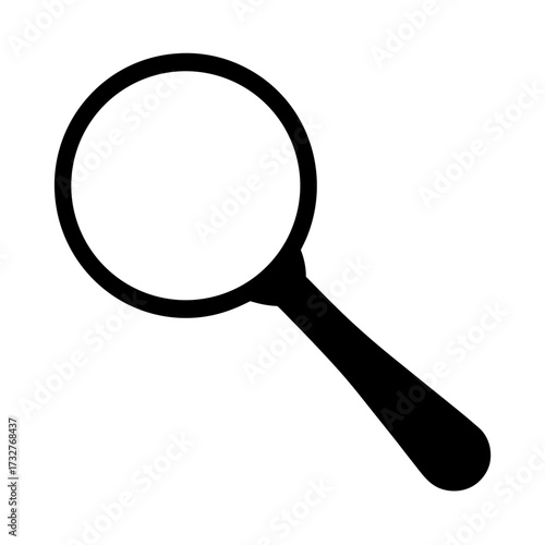 A black silhouette of a magnifying glass, representing search and investigation